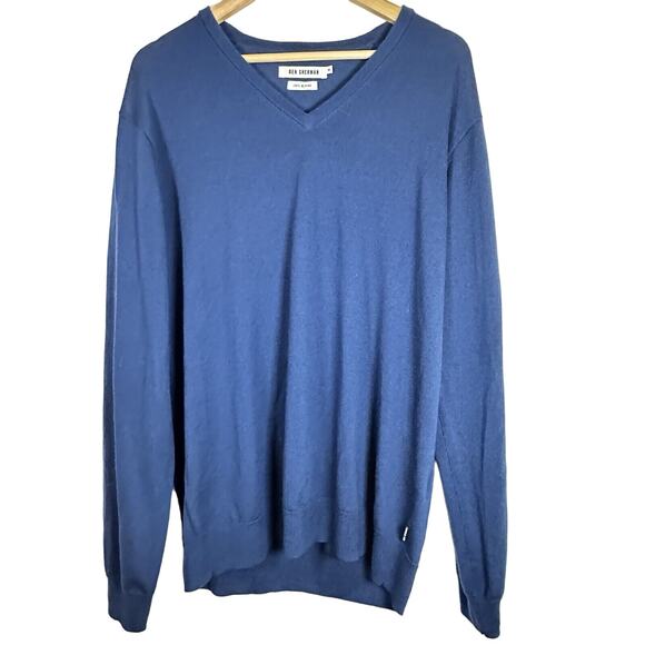 Ben Sherman Men's‎ Size XXL 100% Merino Wool Blue Crew Neck Pullover Sweater - Picture 1 of 6